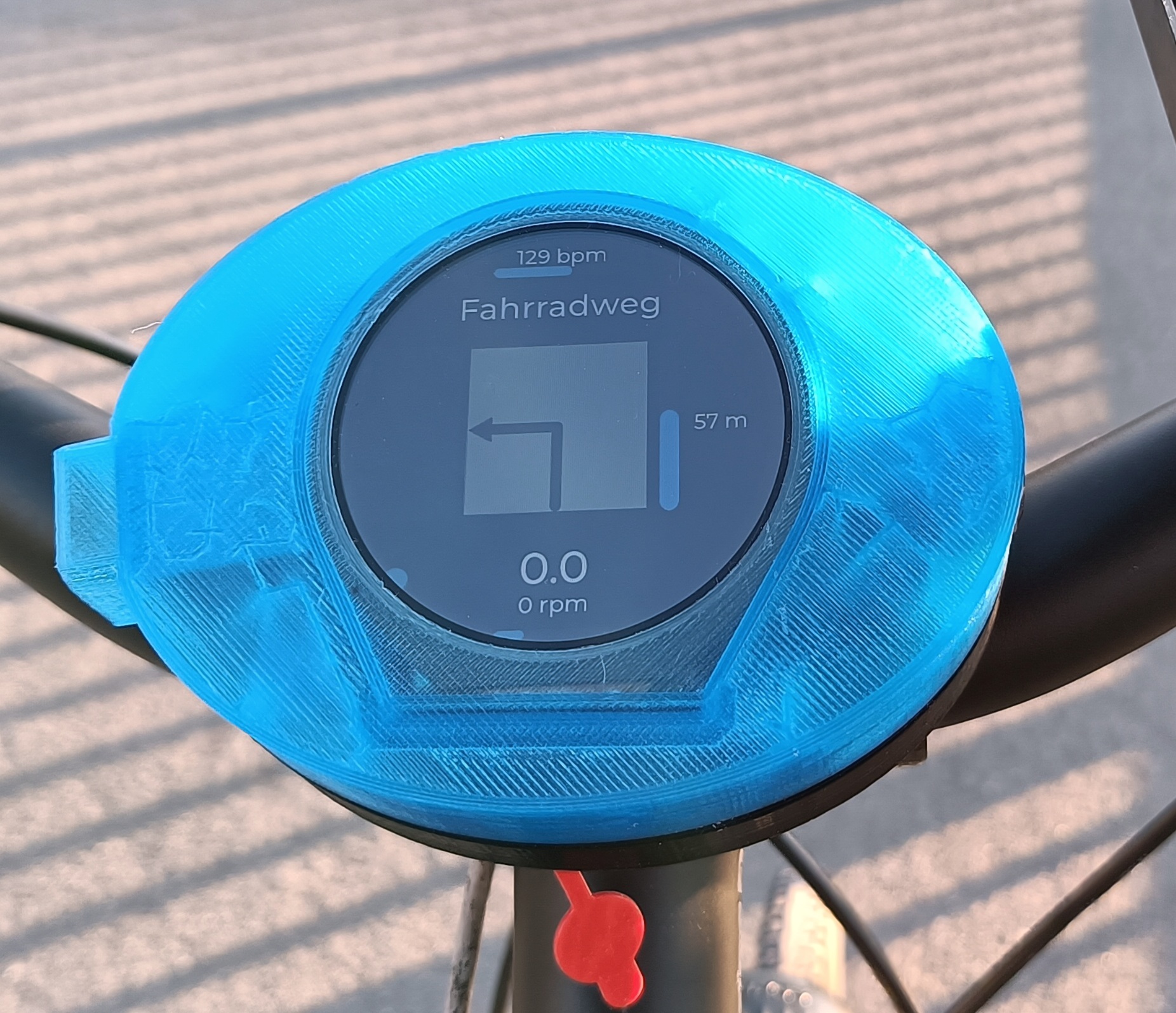 T-RGB Bike Computer on the handlebar (older UI)